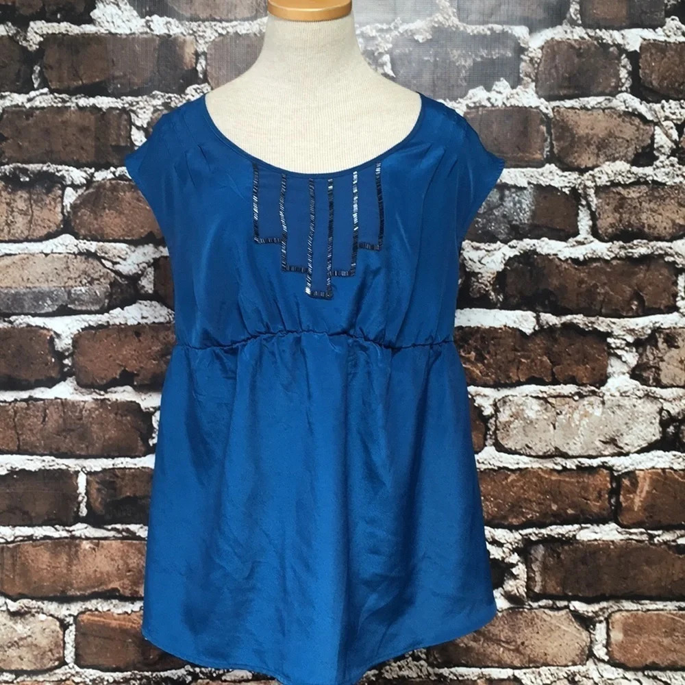 Liz Lange Maternity Top Blouse Teal Beads Medium